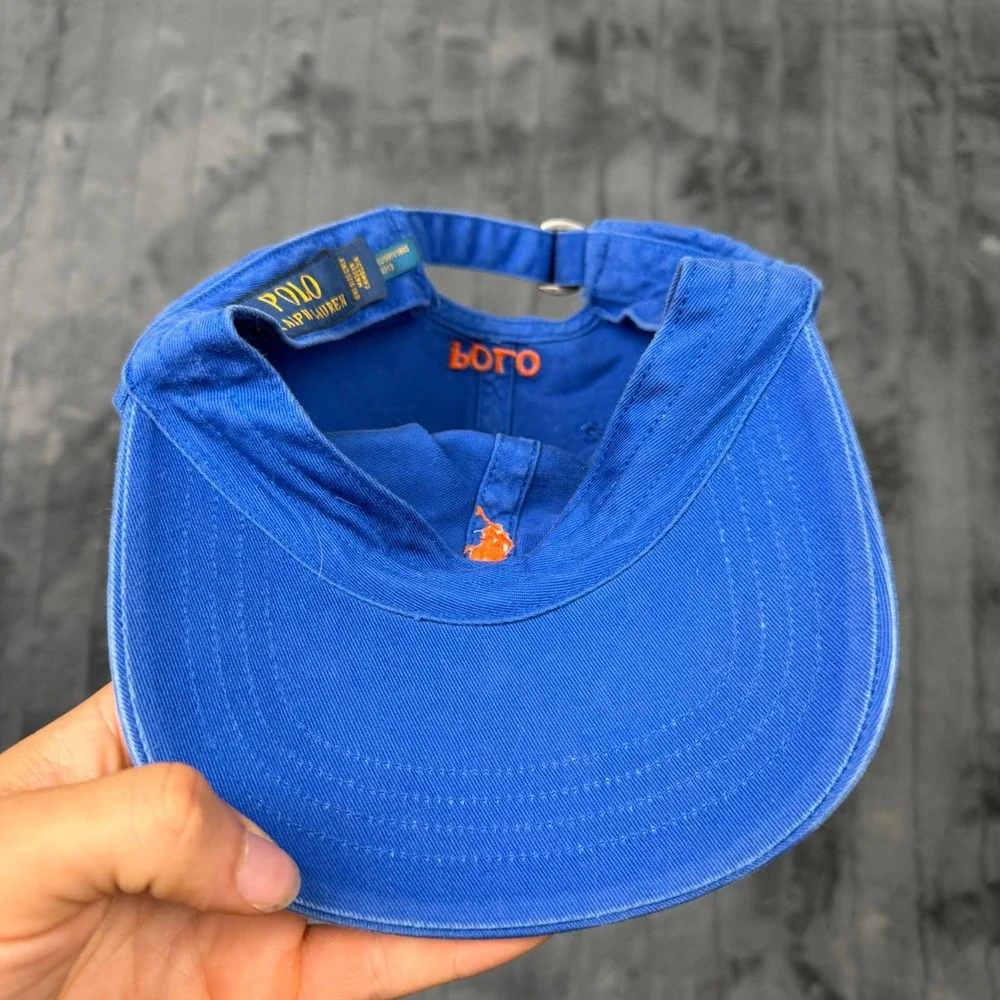 Polo Ralph Lauren Baseball Cap Mens OS Blue Orange Pony Logo Dad Hat 8687